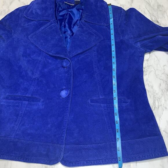 Chicos Blazer Jacket Womens Blue Leather Suede Long Sleeve Collared Size 2 - Picture 9 of 14